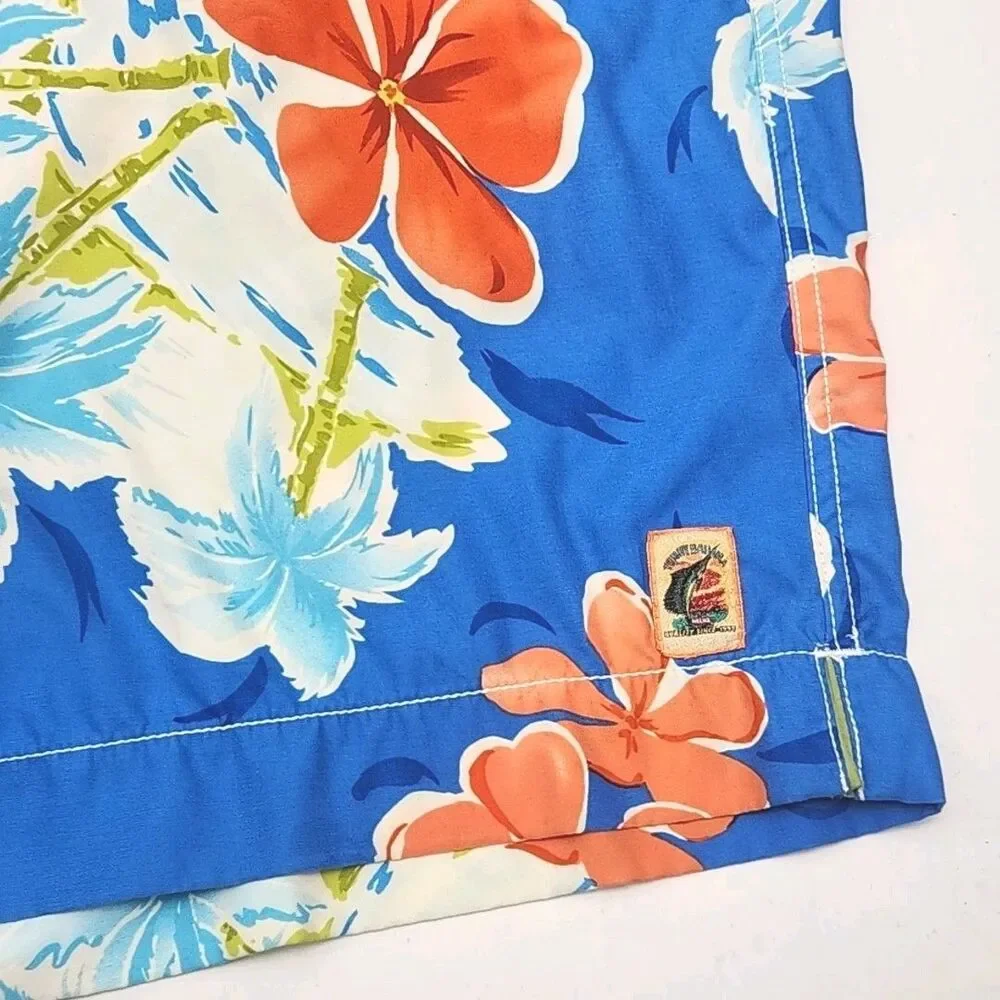 Tommy Bahama Swim Trunks Short Men Sz Large Blue Floral Mesh Elastic 9